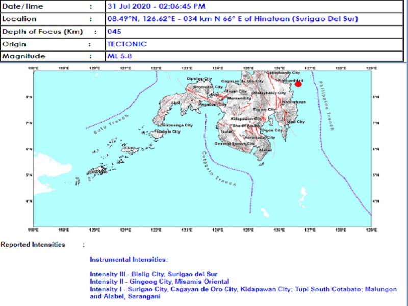 BREAKING: Magnitude 5.7 na lindol tumama sa Surigao del Sur