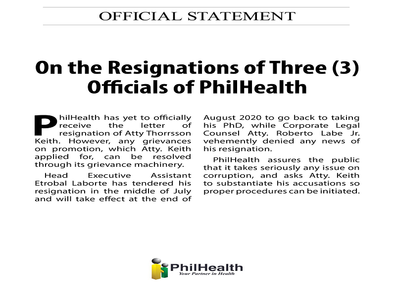 Pagbibitiw ng isang opisyal kinumpirma ng PhilHealth