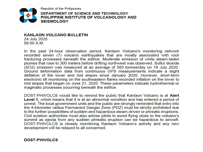 Pitong volcanic earthquake naitala sa Mt. Kanlaon sa magdamag