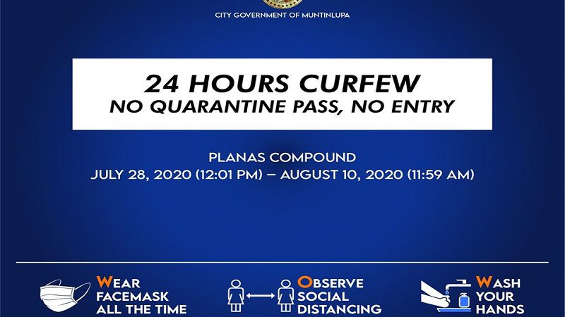 24-hour curfew ipatutupad sa Planas Compound sa Brgy. Tunasan, Muntinlupa City