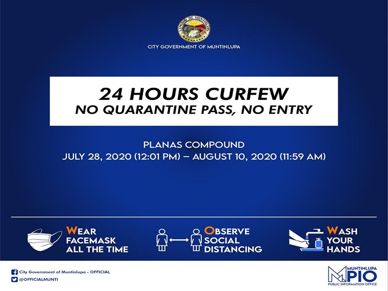 24-hour curfew ipatutupad sa Planas Compound sa Brgy. Tunasan, Muntinlupa City