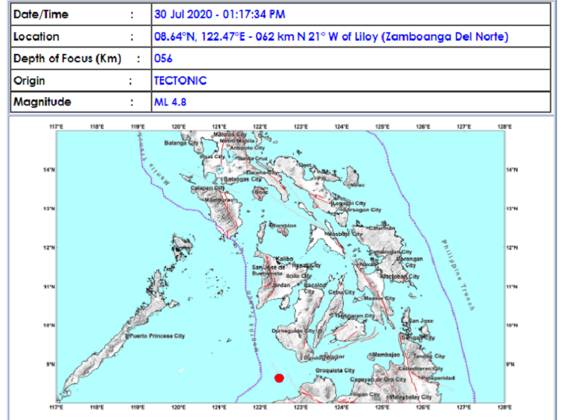 Liloy, Zamboanga Del Norte niyanig ng M4.8 na lindol