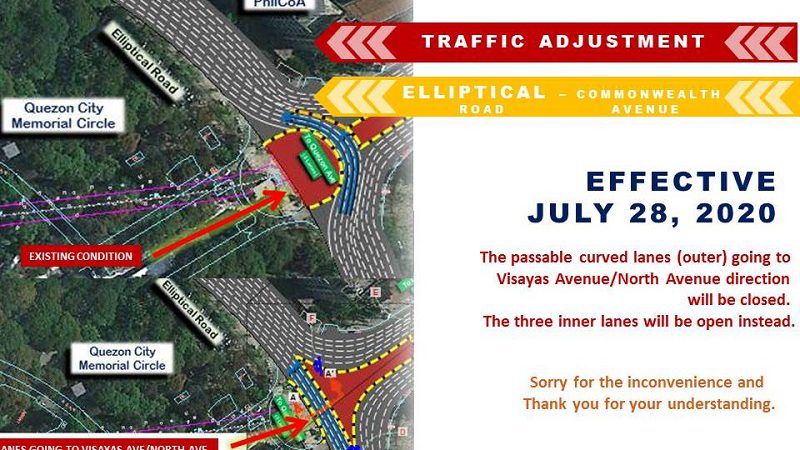 TRAFFIC ADVISORY: Outer curved lanes Elliptical Rd. patungong Visayas at North Ave., isasara simula July 28