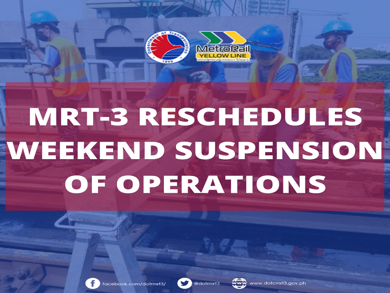 Weekend suspension sa operasyon ng MRT-3 binago