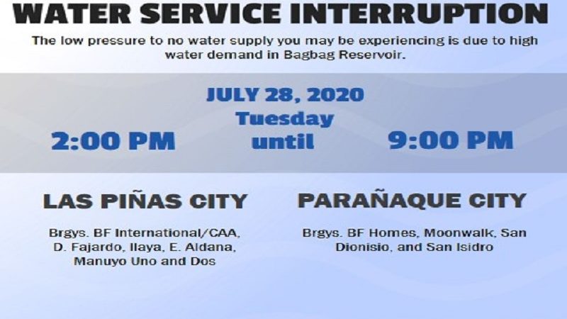 WALANG TUBIG: Bahagi ng Las Piñas at Parañaque mawawalan ng suplay ng tubig