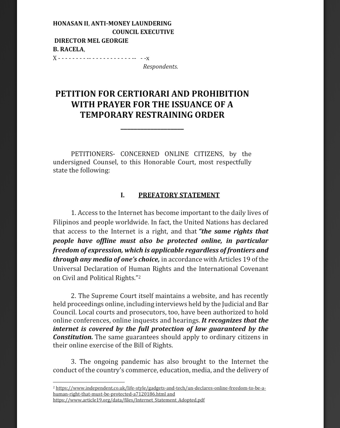 “Online citizens” naghain ng petisyon sa SC laban sa Anti-Terror law