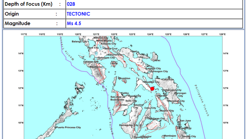 Catangian, Masbate niyanig ng magnitude 4.5 na lindol