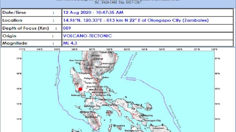 Olongapo City, Zambales niyanig ng M4.3 na lindol