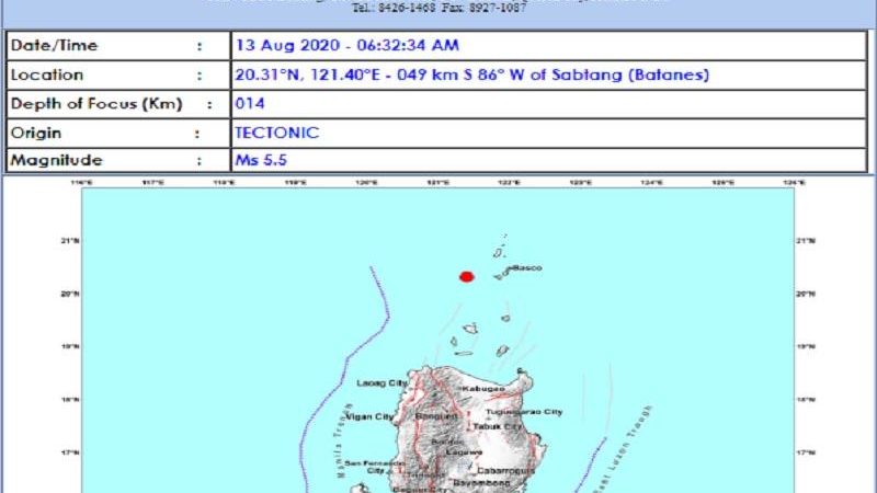 Sabtang, Batanes niyanig ng magnitude 5.5 na lindol