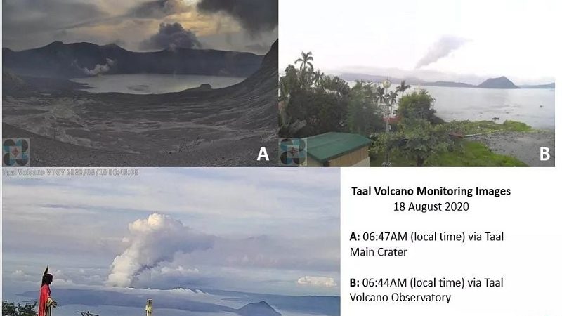 LOOK: Bulkang Taal muling nagbuga ng usok ayon sa Phivolcs