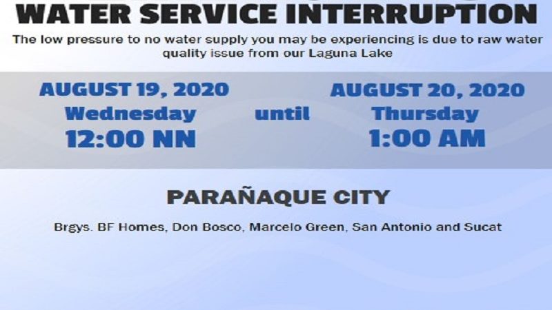 Ilang residente sa Parañaque makararanas ng water service interruption ng 13 oras