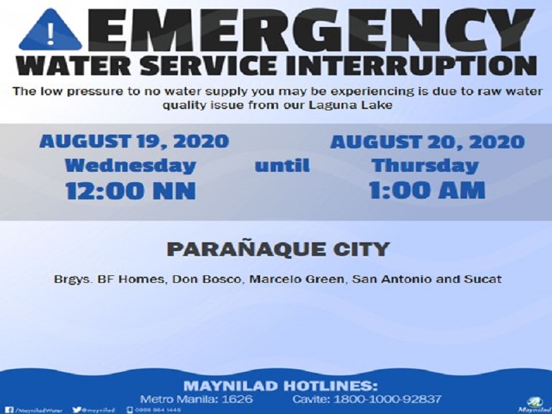 Ilang residente sa Parañaque makararanas ng water service interruption ng 13 oras