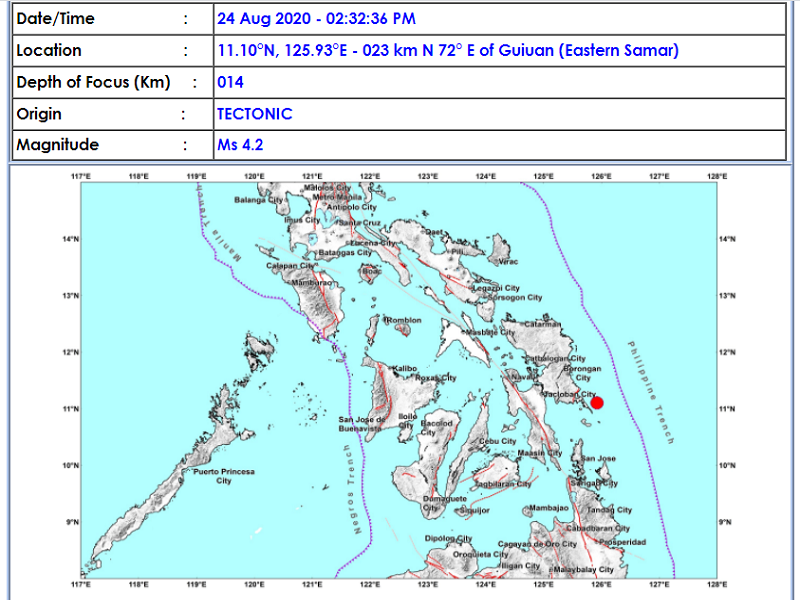 Guiuan, Eastern Samar niyanig ng magnitude 4.2 na lindol