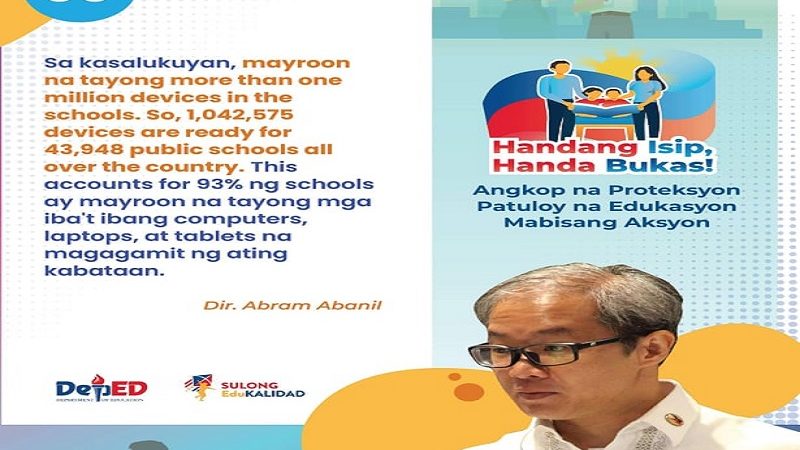 DepEd nakapamahagi na ng mahigit isang milyong learning gadgets sa mga pampublikong paaralan sa bansa