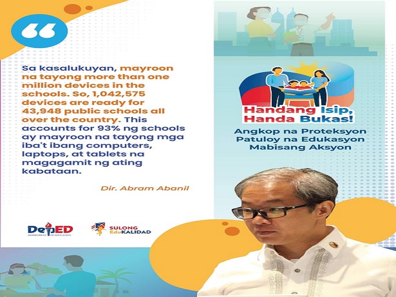 DepEd nakapamahagi na ng mahigit isang milyong learning gadgets sa mga pampublikong paaralan sa bansa