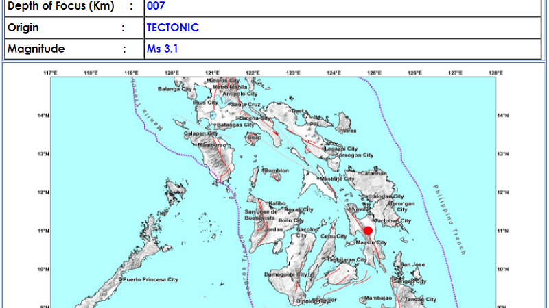 Burauen, Leyte niyanig ng M3.1 na lindol