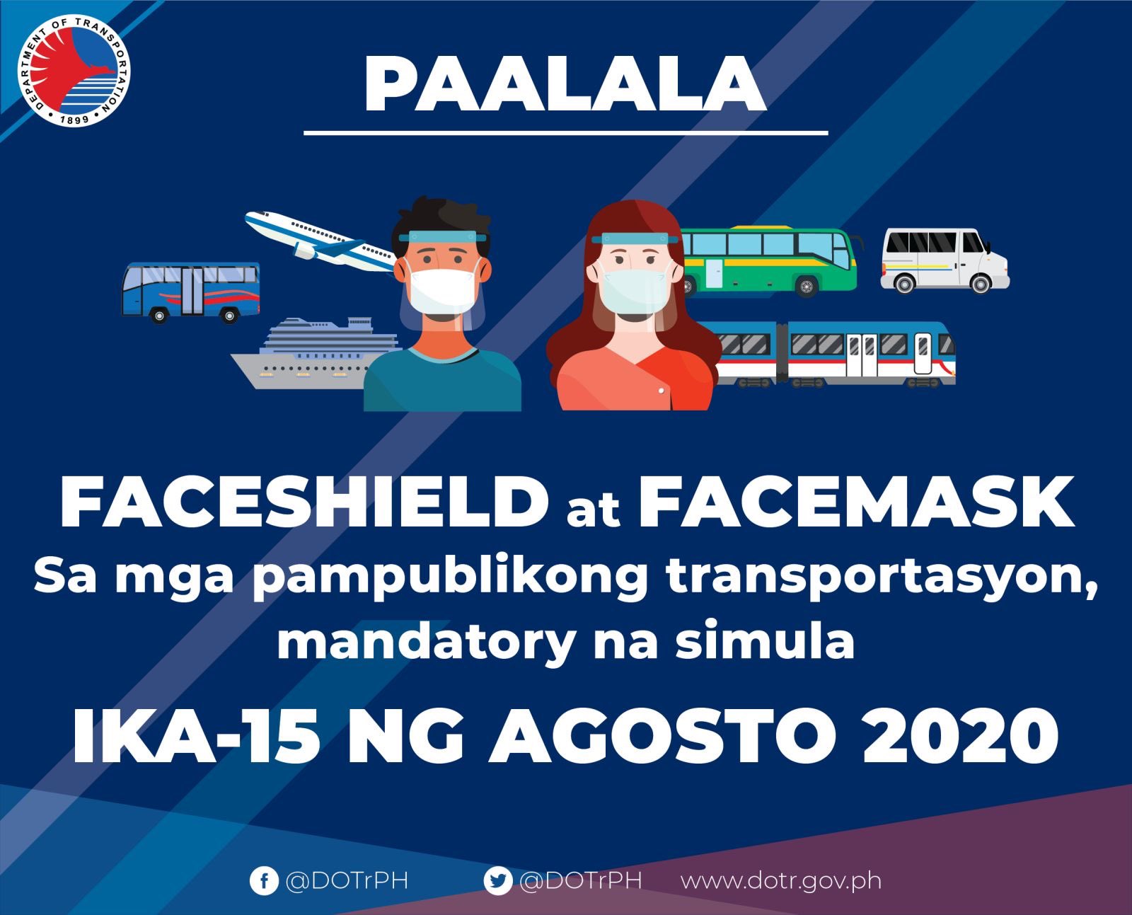 PAALALA SA PUBLIKO: Mandatory na pagsusuot ng face shield sa lahat ng pampublikong transportasyon, simula na bukas