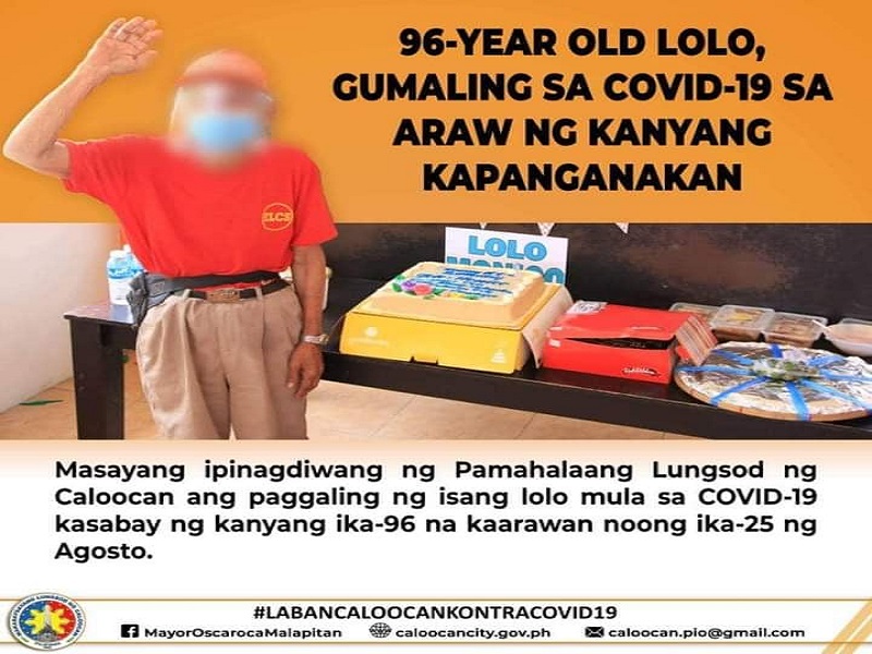 96-anyos na lolo sa Caloocan gumaling sa COVID-19