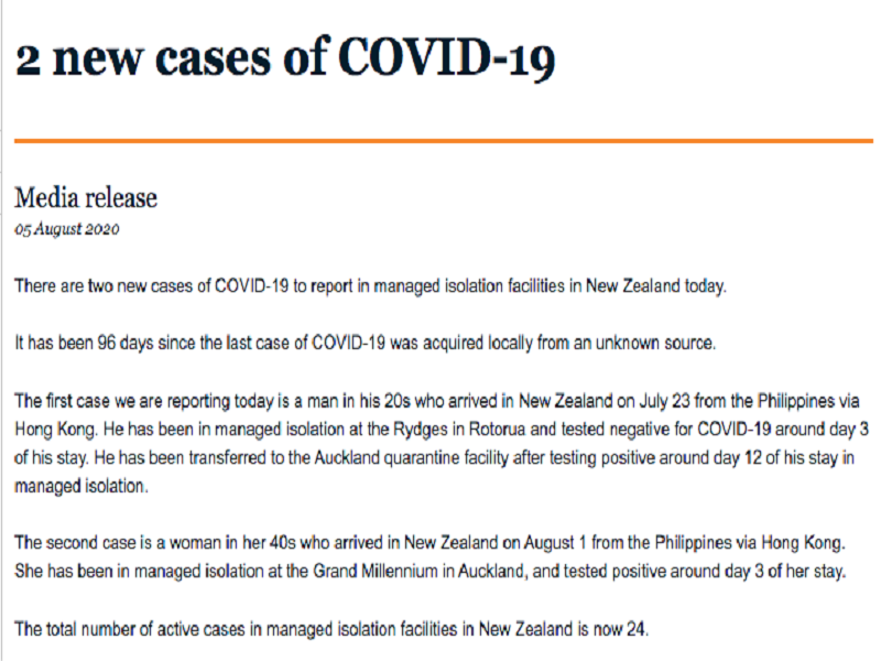 2 biyahero galing Pilipinas nagpositibo sa COVID-19 pagdating ng New Zealand