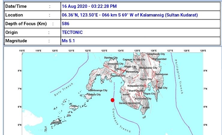 Kalamansig, Sultan Kudarat niyanig ng magnitude 5.1 na lindol