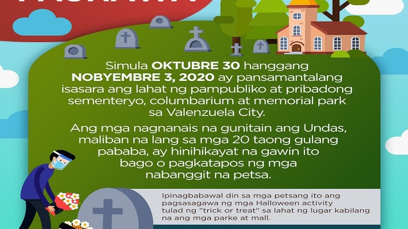 Mga sementeryo sa Valenzuela City sarado sa Undas; trick or treat, bawal din