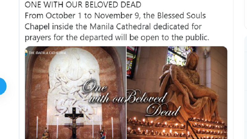 Blessed Souls Chapel sa loob ng Manila Cathedral bubuksan sa publiko para sa paggunita ng Undas