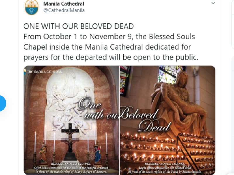 Blessed Souls Chapel sa loob ng Manila Cathedral bubuksan sa publiko para sa paggunita ng Undas