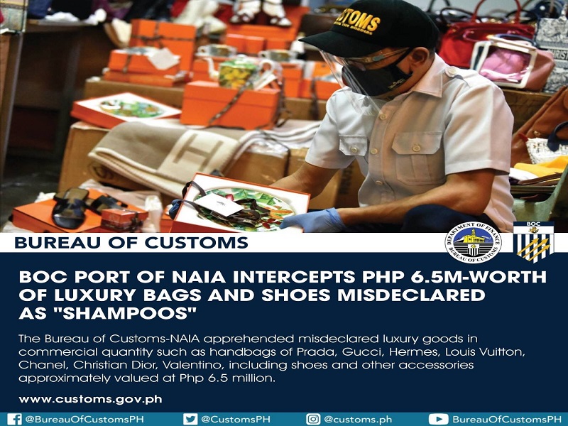 P6.5M na halaga ng mga branded na bag at sapatos nakumpiska ng Customs