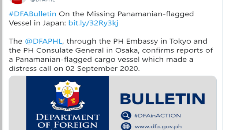 38 Pinoy na crew ng Panamanian-flagged cargo vessel patuloy na pinaghahanap sa Japan