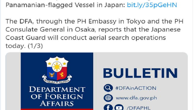 Paghahanap sa mga nawawalang seafarer ng lumubog na cargo ship sa Japan, itutuloy ngayong araw