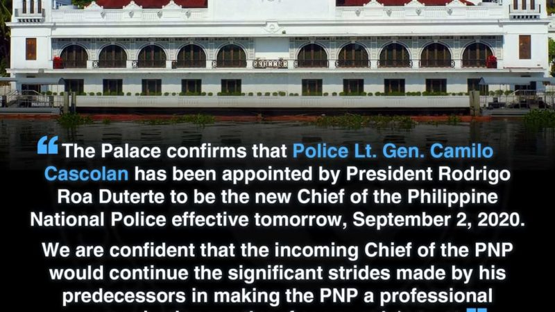 Lt. Gen. Camilo Cascolan bagong PNP chief