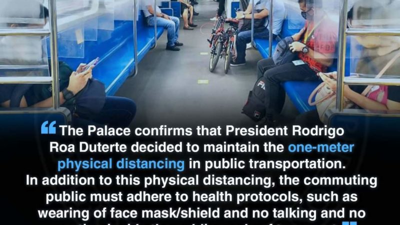 Pang. Duterte iniutos na panatilihin ang 1-meter physical distancing sa PUVs