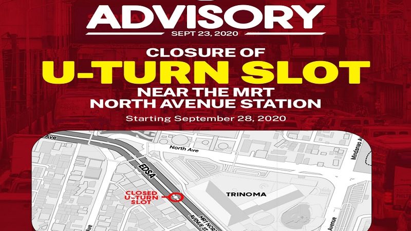 U-turn slot sa EDSA malapit sa MRT North Avenue Station isasara na simula sa Lunes