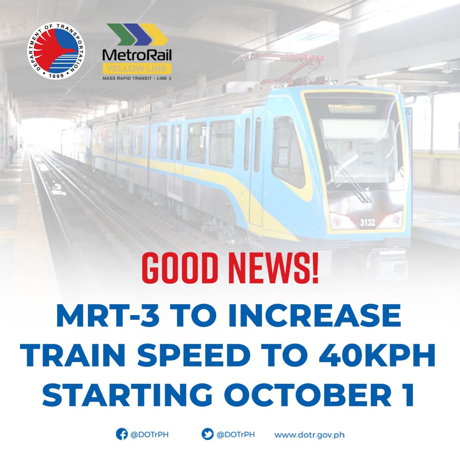 Train speed ng MRT-3 itinaas sa 40kph