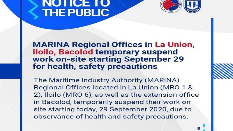 Operasyon ng ilang regional office ng MARINA suspendido