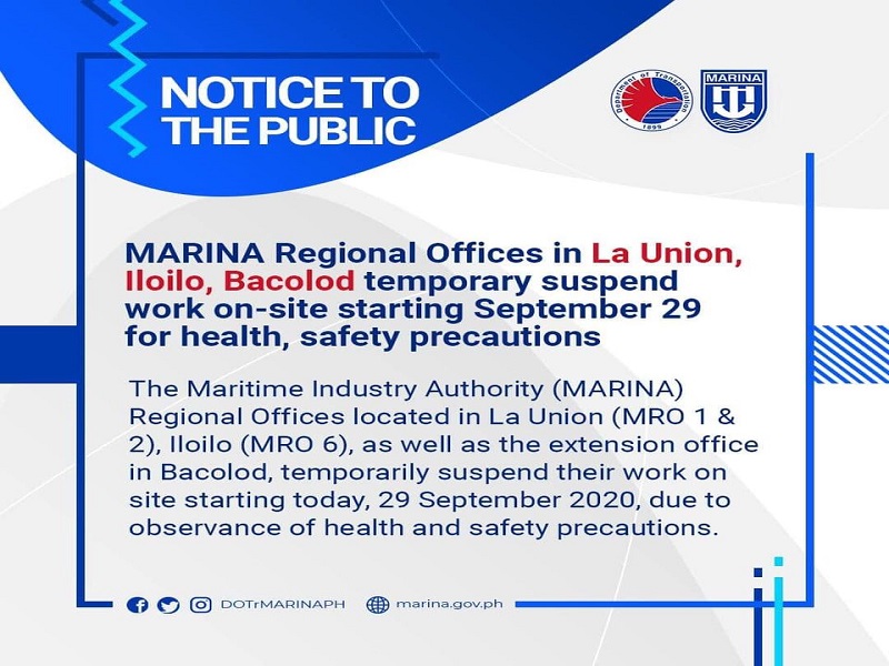 Operasyon ng ilang regional office ng MARINA suspendido