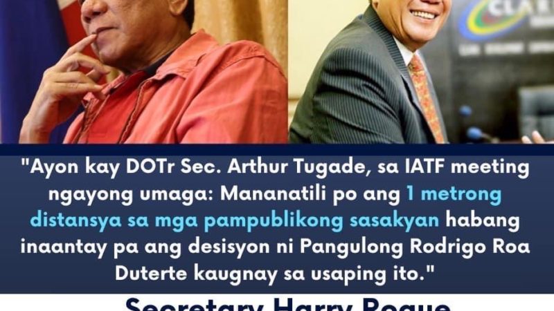 Pagbawas sa distansya ng mga pasahero sa PUV suspendido muna ayon sa DOTr