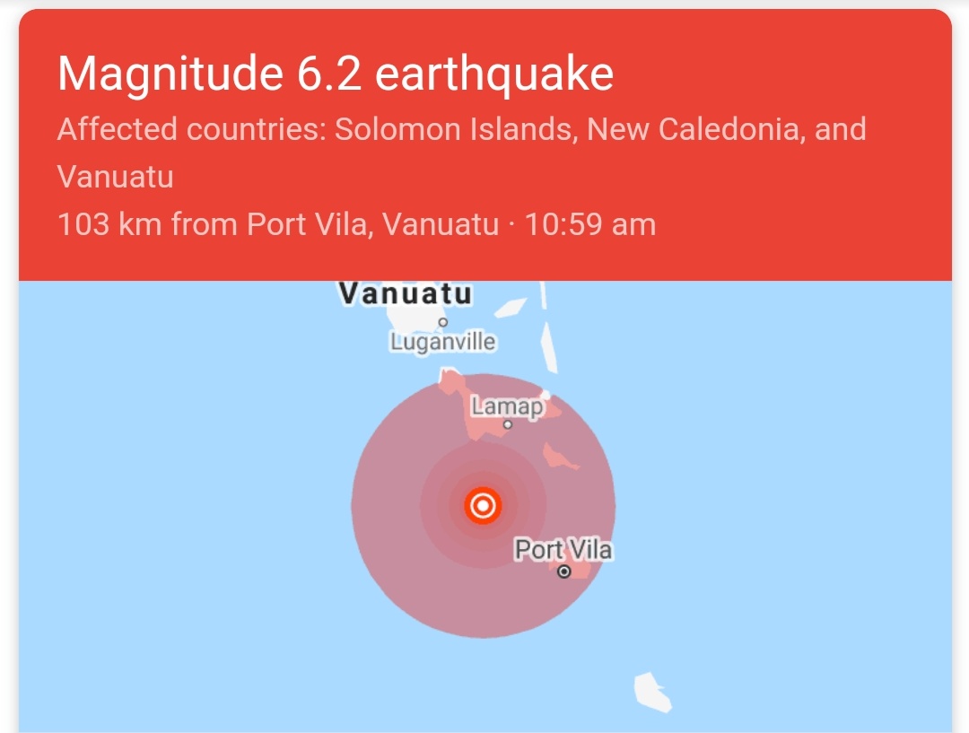 Vanuatu niyanig ng magnitude 6.2 na lindol
