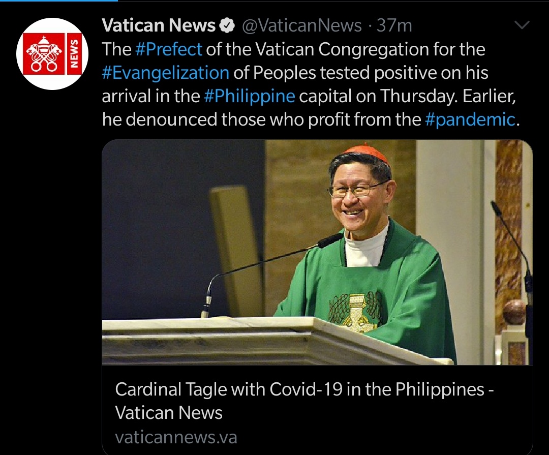 Cardinal Luis Antonio Tagle nagpositibo sa COVID-19