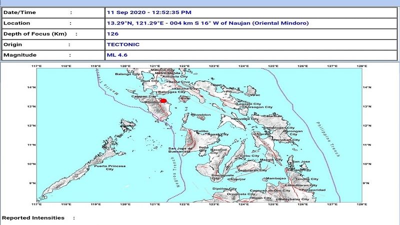 Naujan, Oriental Mindoro niyanig ng magnitude 4.6 na lindol