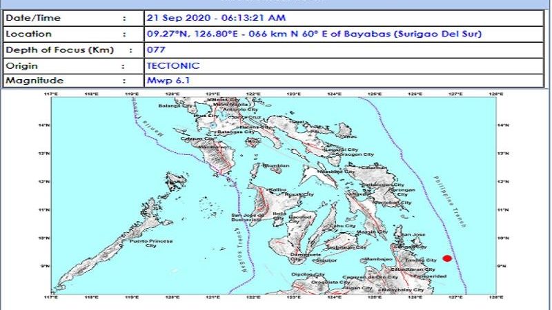 Bayabas, Surigao del Sur ng magnitude 6.1 na lindol