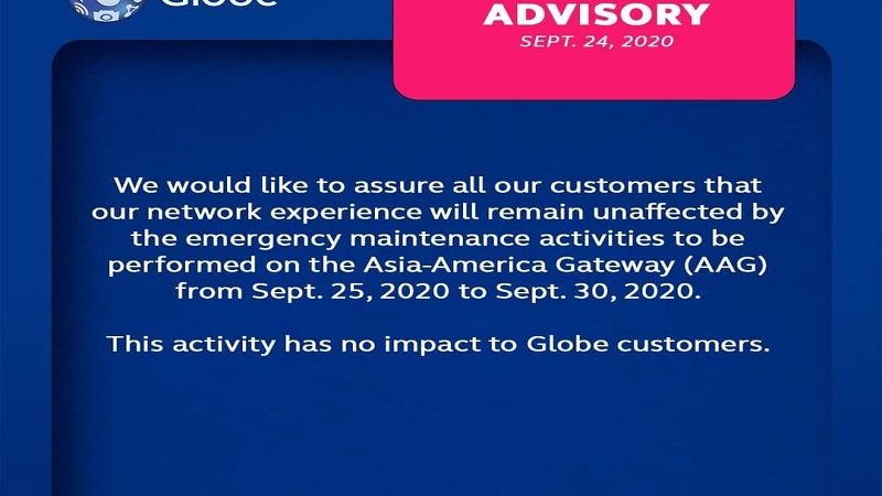 Globe at Converge customers hindi apektado ng emergency maintenance ng AAG