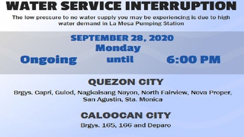 Bahagi ng QC, Caloocan, Valenzuela at Bulacan nakararanas ng water service interruption – Maynilad