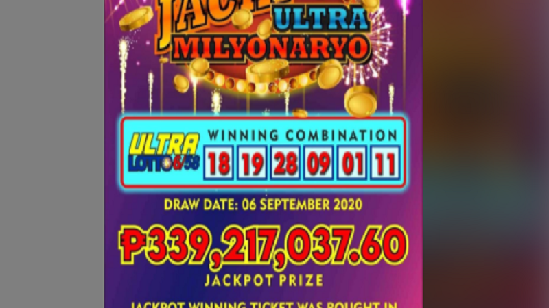 Nag-iisang mananaya wagi ng P339M sa Ultra Lotto
