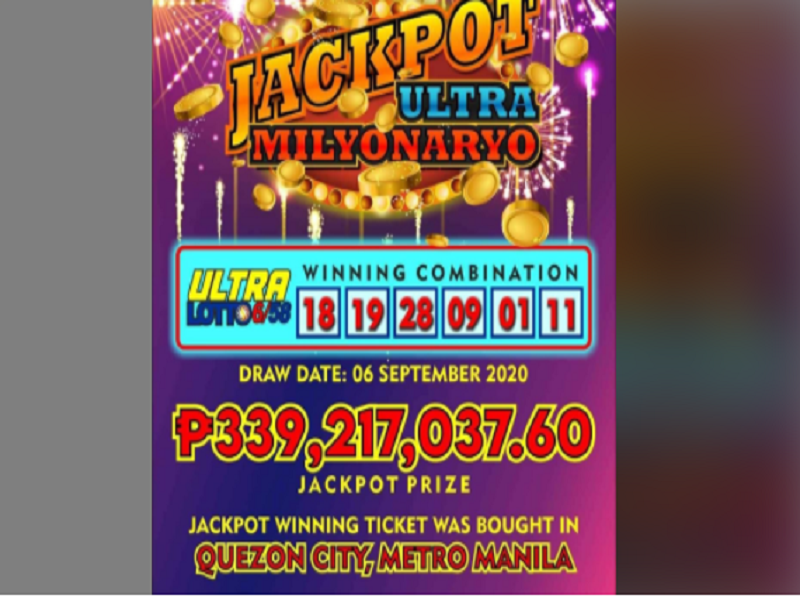 Nag-iisang mananaya wagi ng P339M sa Ultra Lotto