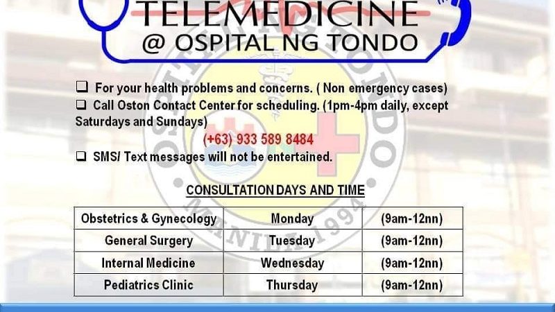 Ospital ng Tondo magbubukas ng Telemedicine