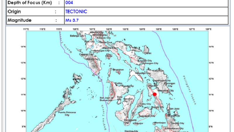 Albuera, Leyte niyanig ng magnitude 3.7 na lindol