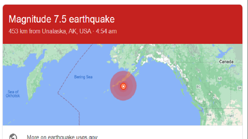 Alaska niyanig ng magnitude 7.5 na lindol