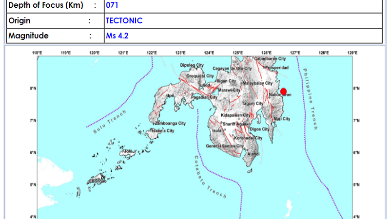 Cateel, Davao Oriental niyanig ng magnitude 4.2 na lindol