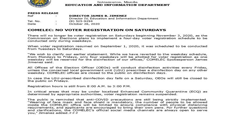 Comelec magpapatupad na lang ng 4-day voter registration schedule